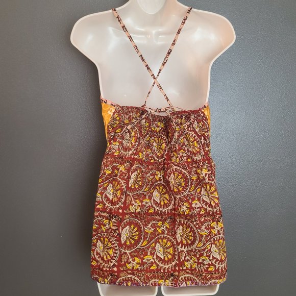 Vintage Blue Sky Veggie Dyes Multi Colored Abstract Print Patchwork Tank Top - Picture 4 of 4